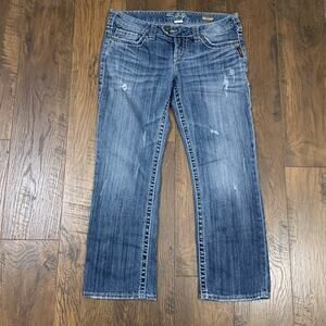 Silver Jeans Tuesday Thick Stitched Distressed Capri Jeans